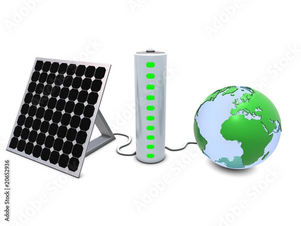 Obraz Earth, solar panel and battery