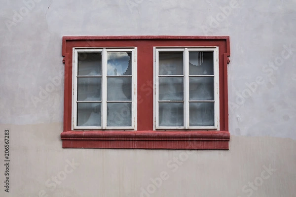 Fototapeta Window with a red frame