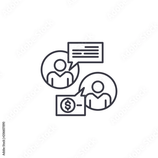 Fototapeta Negotiating a contract linear icon concept. Negotiating a contract line vector sign, symbol, illustration.
