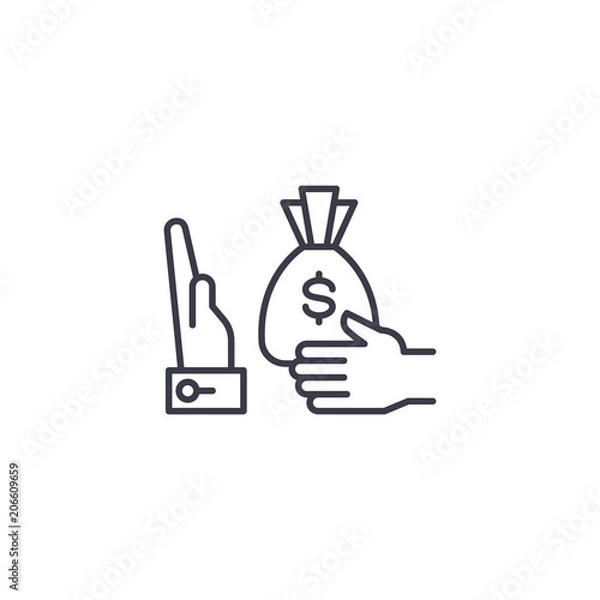 Fototapeta Refusal of a bribe linear icon concept. Refusal of a bribe line vector sign, symbol, illustration.