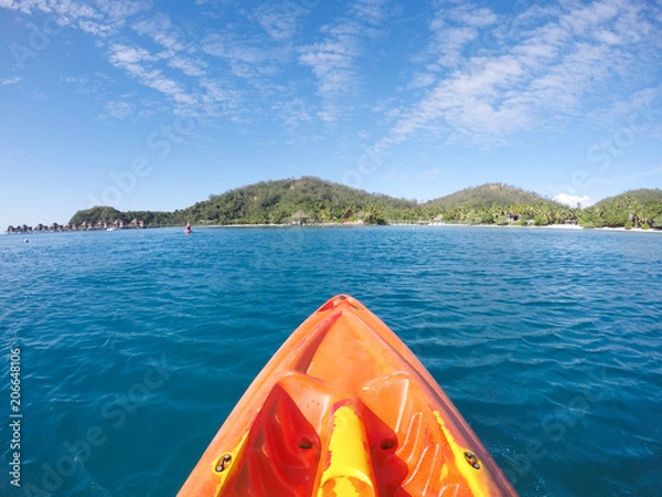 Fototapeta Kayak Canoe POV Lanscape View of Tropical Island Paradise on South Pacific Island of Fiji