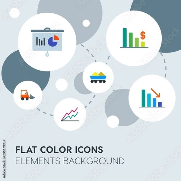 Obraz business, industry, charts flat vector icons and elements background with circle bubbles networks.Multipurpose use on websites, presentations, brochures and more
