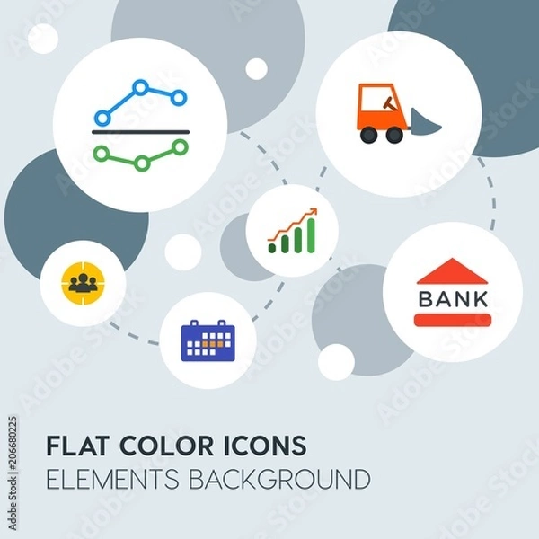 Obraz business, industry, charts flat vector icons and elements background with circle bubbles networks.Multipurpose use on websites, presentations, brochures and more