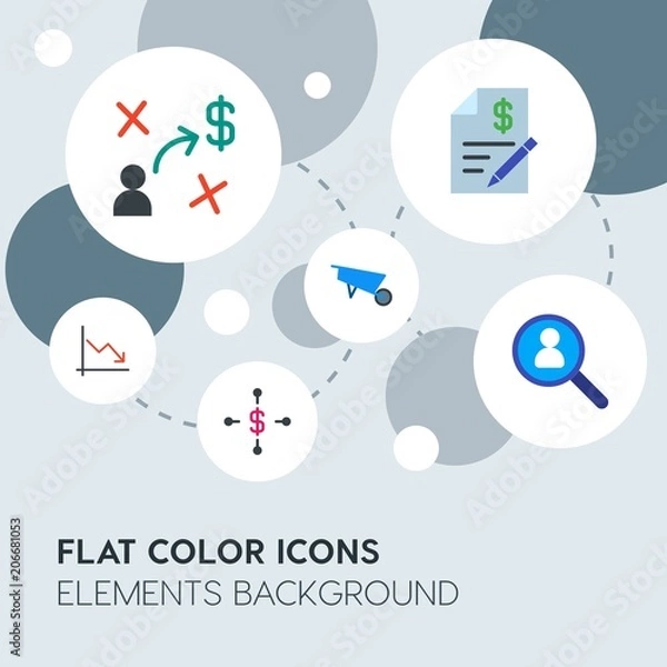 Obraz business, industry, charts flat vector icons and elements background with circle bubbles networks.Multipurpose use on websites, presentations, brochures and more