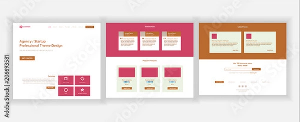 Fototapeta Website Page Vector. Business Agency. Web Page. Design Front End Site Scheme. Landing Template. Gadget Virtual. Modern Marketing.Protection Receipt. Illustration