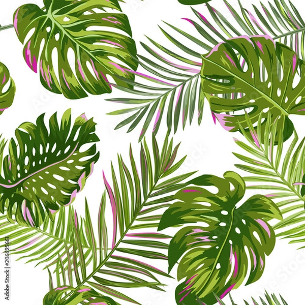 Fototapeta Tropical Palm Leaves Seamless Pattern. Watercolor Floral Background. Exotic Botanical Design for Fabric, Textile, Wallpaper, Wrapping Paper. Vector illustration