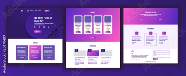 Fototapeta Website Page Vector. Business Agency. Web Page. Design Front End Site Scheme. Landing Template. Protection Receipt. Company Concept. Group Meeting. Illustration