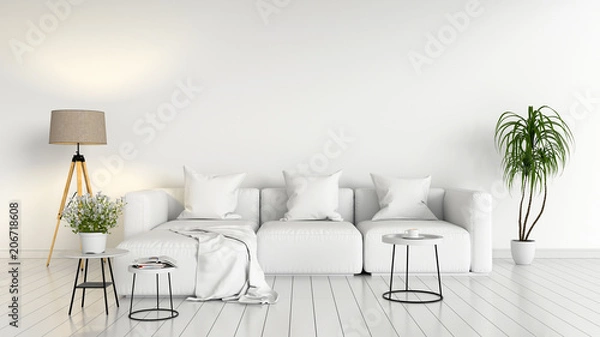 Obraz sofa modular and lamp in white living room interior, 3D rendering
