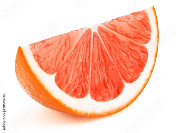 Fototapeta Grapefruit fruit slice isolated on the white background with clipping path. One of the best isolated grapefruits slices that you have seen.