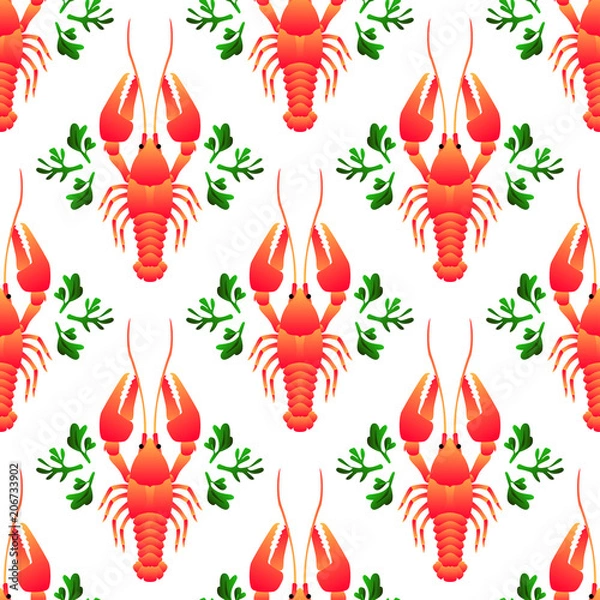 Fototapeta Red Crayfish seamless pattern. Flat Gradient Sea Food Concept
