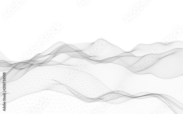 Fototapeta Abstract landscape background. Cyberspace grid. Hi-tech network. 3D illustration