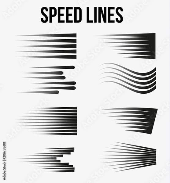 Fototapeta Speed lines black for Manga and Comic vector elements on white background. 