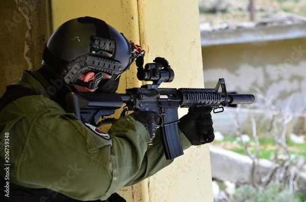 Obraz Red dot on rifle soldier aim