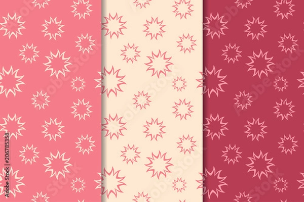 Fototapeta Set of red floral ornaments. Cherry pink vertical seamless patterns