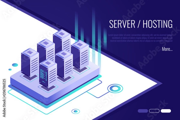 Obraz Isometric design concept of landing page suggesting to buy or rent a servers and hosting