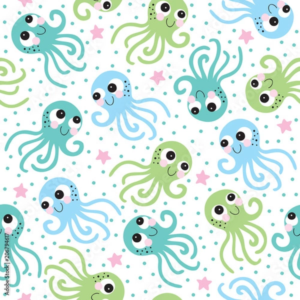 Fototapeta seamless octopus pattern vector illustration