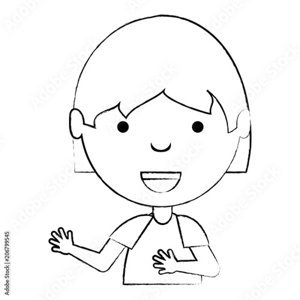 Fototapeta sketch of cartoon girl smiling over white background, vector illustration