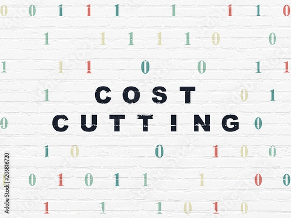 Fototapeta Finance concept: Painted black text Cost Cutting on White Brick wall background with Binary Code