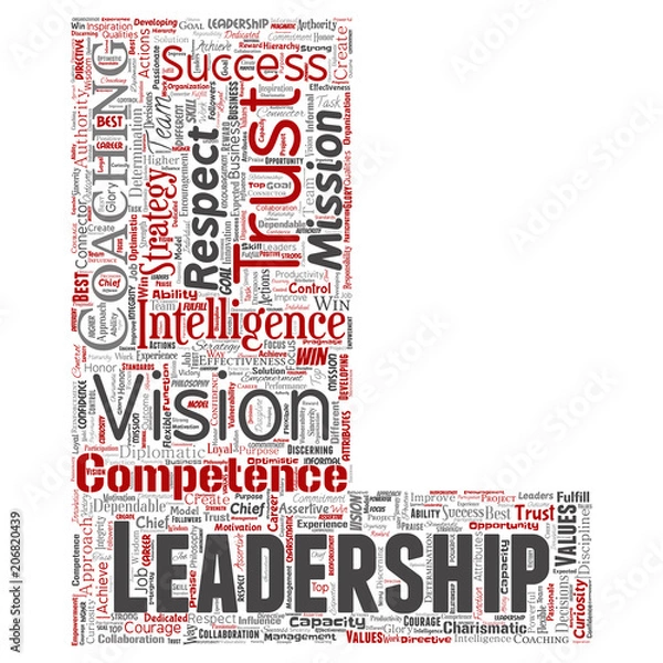 Fototapeta Vector conceptual business leadership strategy, management value letter font L word cloud isolated background. Collage of success, achievement, responsibility, intelligence authority or competence