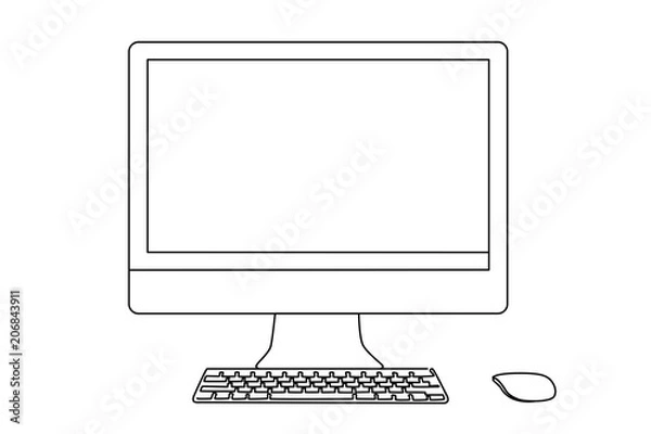 Fototapeta Continuous line drawing of a desktop, keyboard and mouse. 