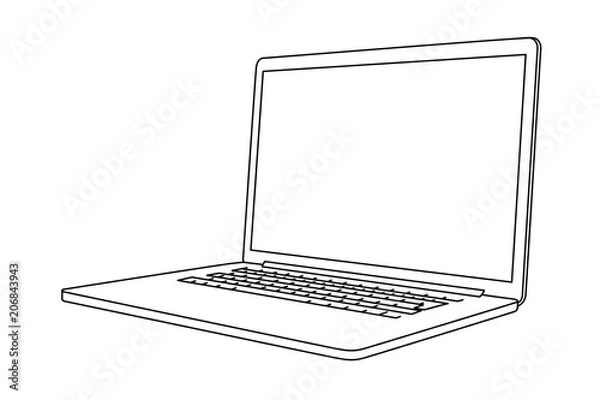 Fototapeta Hand drawing of a laptop. Perspective view. 