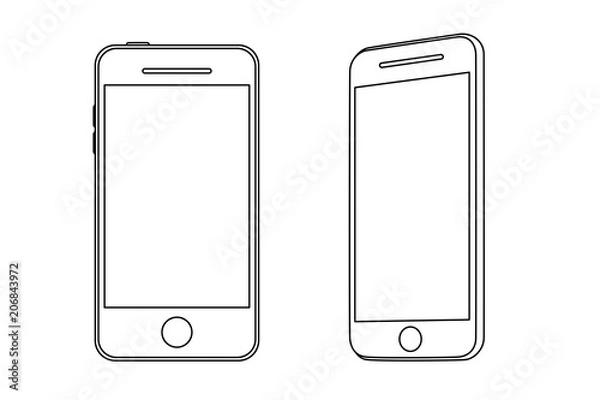 Fototapeta Hand line drawing of a smartphone. Front and side view. 