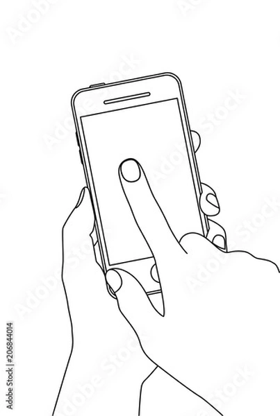 Fototapeta Line drawing of finger touching a smartphone screen