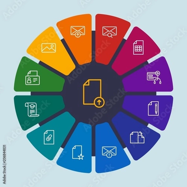 Fototapeta files, email, education Infographic Circle outline Icons Set. Contains such Icons as  profile,  file, reload,  business,  attach, search,  star,  scholarship and more. Fully Editable. Pixel Perfect