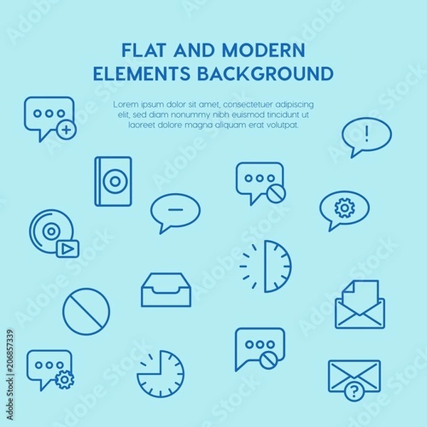 Fototapeta chat and messenger, video, time, email outline vector icons and elements background concept on blue background.Multipurpose use on websites, presentations, brochures and more