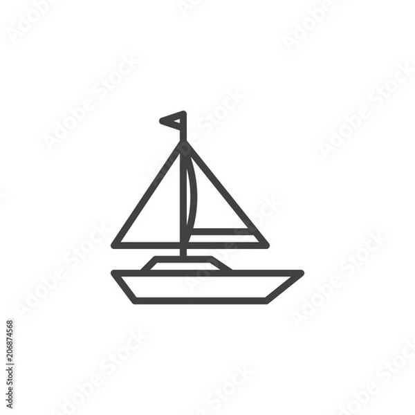 Fototapeta Sailboat outline icon. linear style sign for mobile concept and web design. Sailing boat simple line vector icon. Yacht symbol, logo illustration. Pixel perfect vector graphics