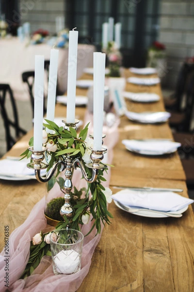Obraz Served table, cutlery prepared for wedding