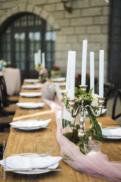 Obraz Served table, cutlery prepared for wedding