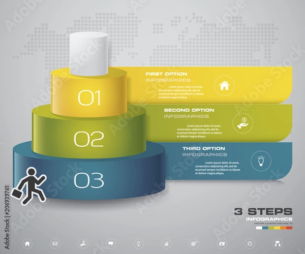 Obraz 3 steps layers diagram. Simple&Editable abstract design element. EPS10.
