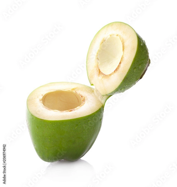 Obraz water drop green coconut isolated on white background