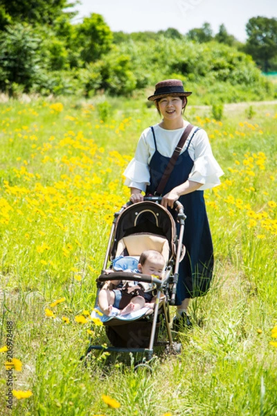 Obraz ベビーカーで散歩する親子（母と子）