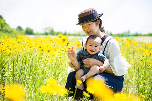 Obraz 親子と野花（金鶏菊）