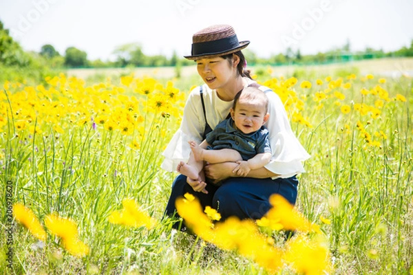 Obraz 親子と野花（金鶏菊）
