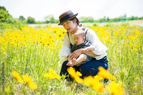 Obraz 親子と野花（金鶏菊）