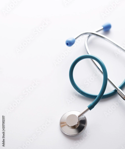 Obraz Blue stethoscope with copy space