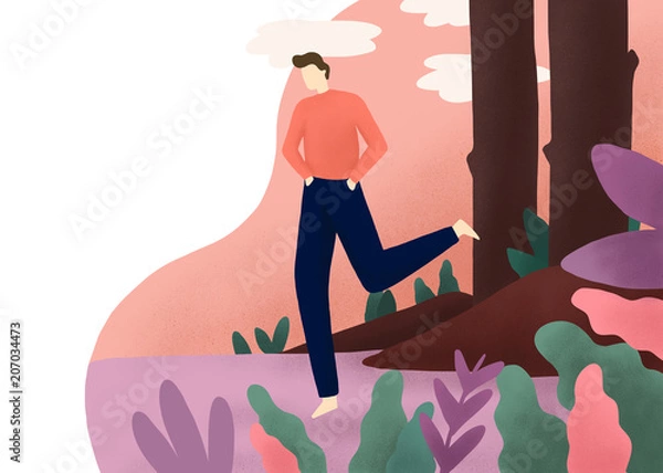 Obraz The man is walking in the forest