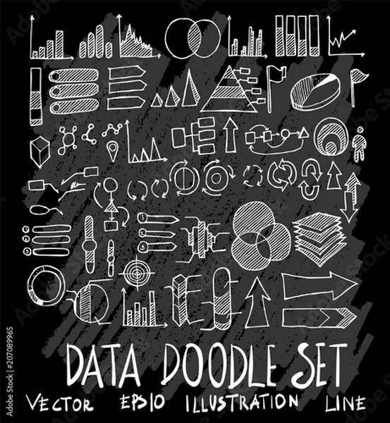 Fototapeta Hand drawn Sketch doodle vector Data set on Chalkboard eps10