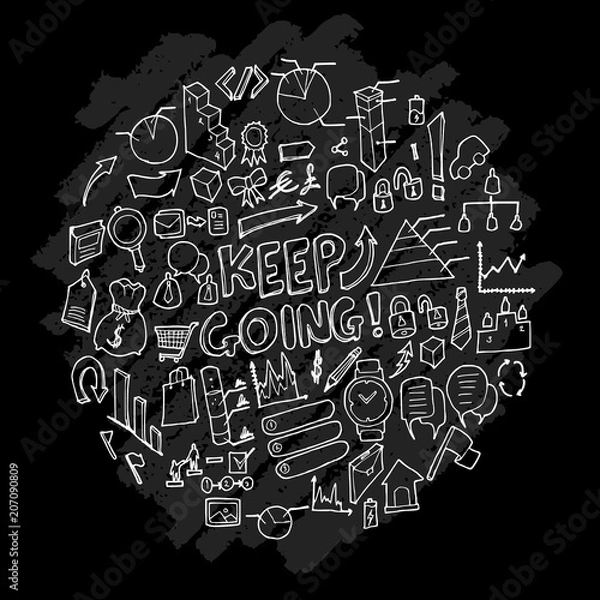 Fototapeta Business doodle illustration circle form wallpaper background line sketch style set on chalkboard eps10