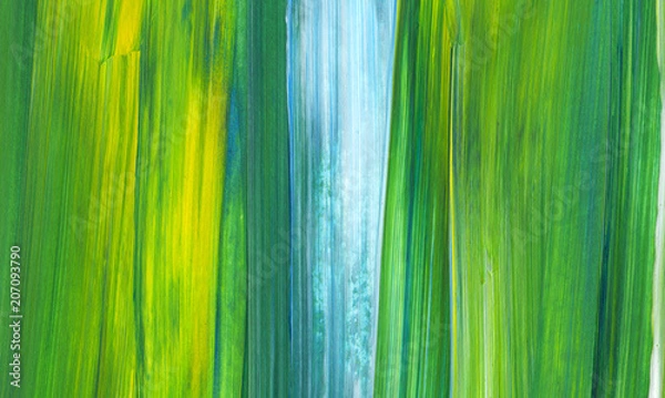Obraz Abstract acrylic painting for use as background, texture, design element. Modern art in Mixed colours of green, blue, yellow.