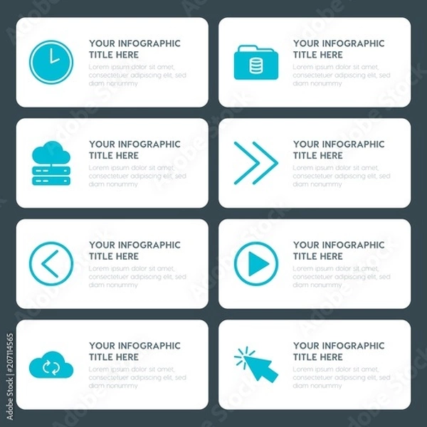 Fototapeta Flat cloud and networking, arrows, folder, cursors infographic timeline template for presentations, advertising, annual reports