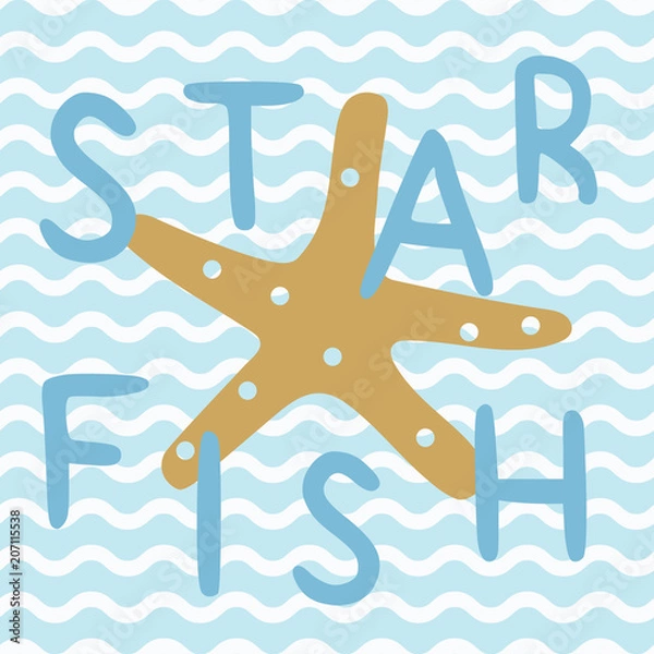Obraz Star fish in blue nautical ocean poster. A playful, modern, and flexible print for brand who has cute and fun style. Happy, bright, and nautical mood.