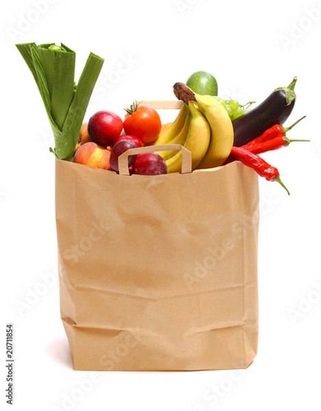 Obraz Torba na zakupy pełna zdrowych owoców i warzyw