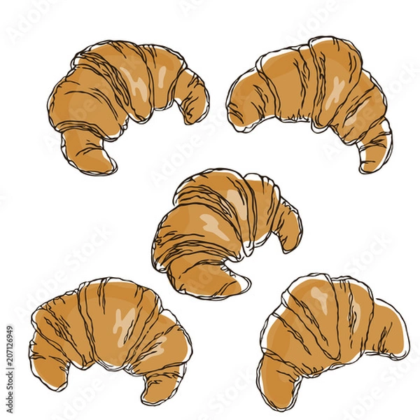 Fototapeta vector contour color croissant bread set coloring book outlined