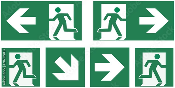 Fototapeta zestaw znaków wyjścia ewakuacyjnego