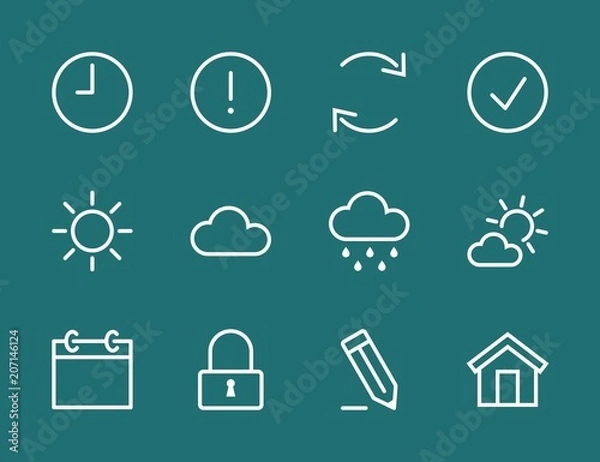 Obraz Set weather sun cloud Line icon stock vector illustration. Editable Stroke. 100x100 Pixel Perfect