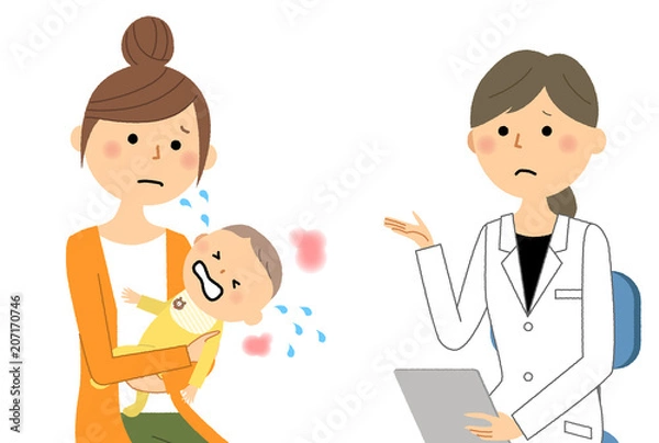 Fototapeta 白衣の女性　問診　診察　赤ちゃん